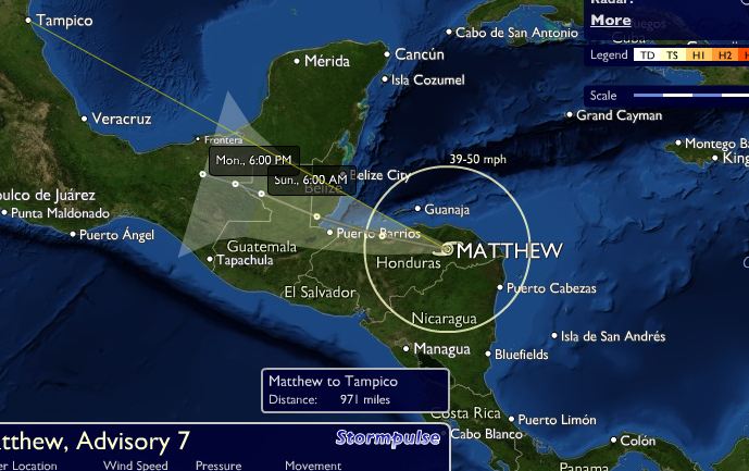 Trayectoria Tormenta Tropical Matthew
