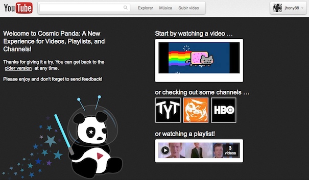 Nuevo diseño de Youtube - Cosmic Panda