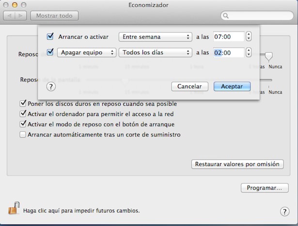 Apaga y enciende automáticamente la Mac